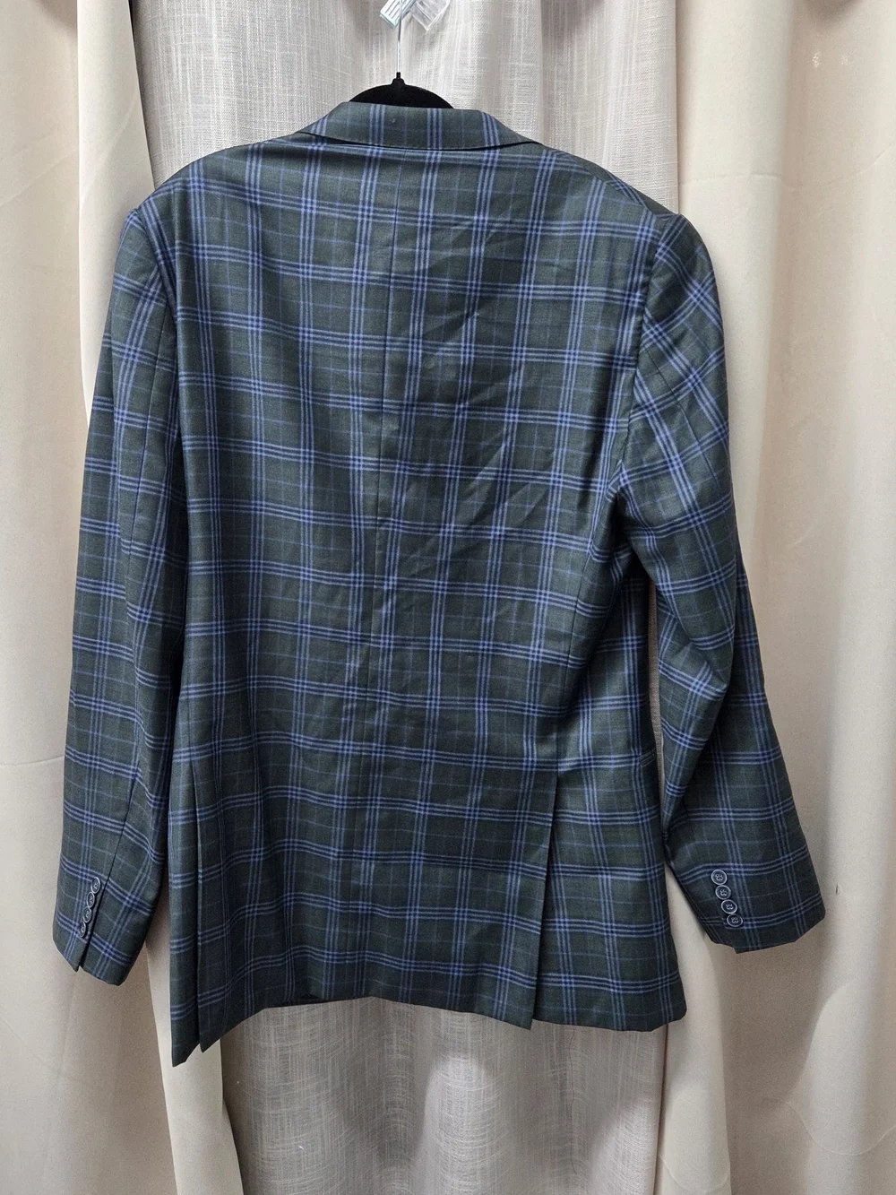 Men's Green Plaid Blazer Wool Xl Ivy League Dark Academia Black Watch Tartan